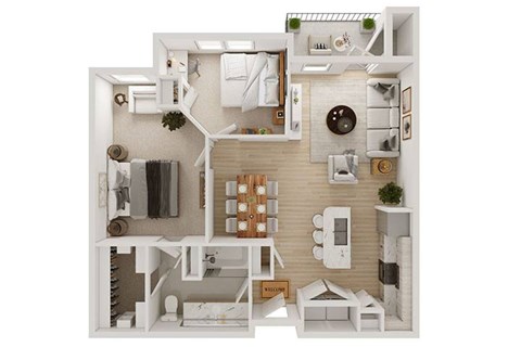 Floor plan for 2 beds, 1 bath, 1055 sqft