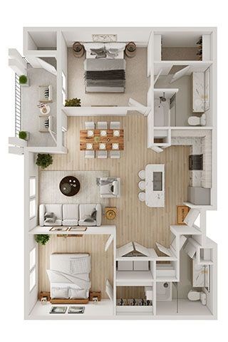 Floor plan for 2 beds, 2 baths, 1175 sqft