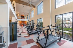 Haslet apartment for rent - A gym with treadmills and a ceiling fan.