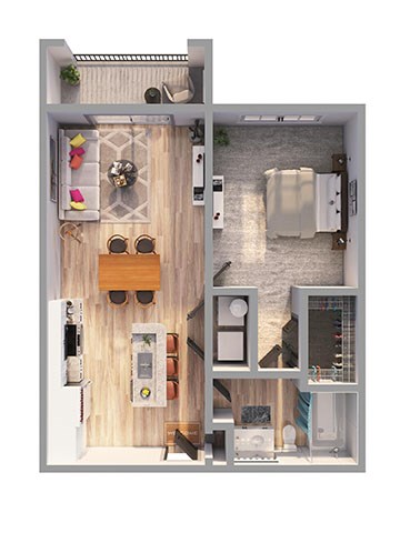 Floor plan for 1 bed, 1 bath, 624 sqft