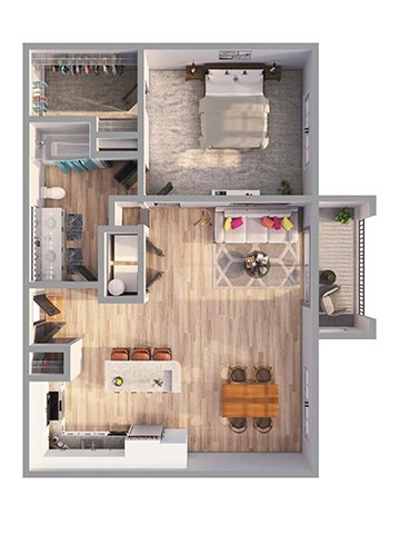Floor plan for 1 bed, 1 bath, 882 sqft