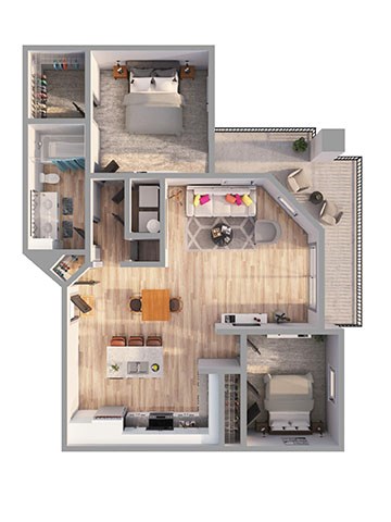 Floor plan for 2 beds, 1 bath, 928 sqft