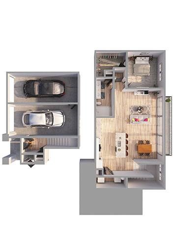 Floor plan for 1 bed, 1 bath, 1071 sqft