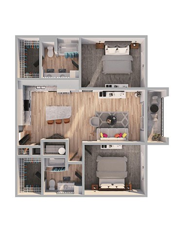 Floor plan for 2 beds, 2 baths, 1080 sqft