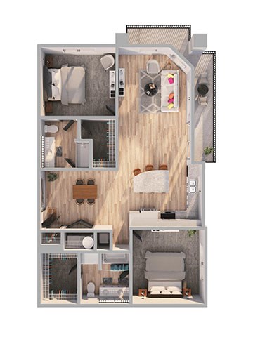 Floor plan for 2 beds, 2 baths, 1292 sqft