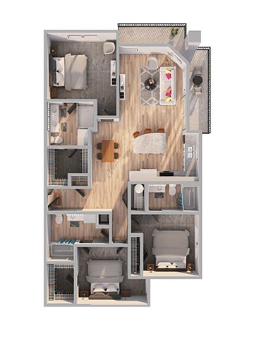 Floor plan for 3 beds, 3 baths, 1450 sqft