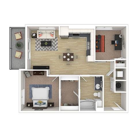 Floor plan for 1 bed, 1 bath, 792 sqft
