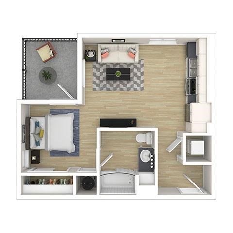 Floor plan for studio, 1 bath, 545 sqft