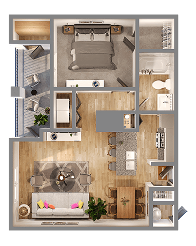 Floor plan for 1 bed, 1 bath, 860 sqft