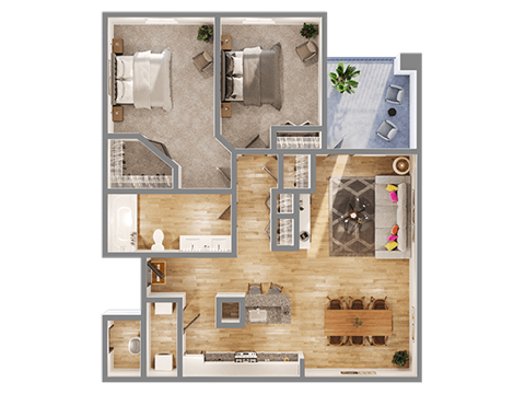 Floor plan for 2 beds, 1 bath, 1094 sqft