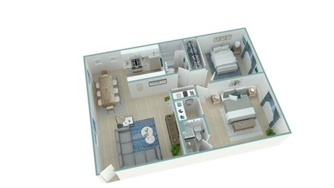 Floor plan for 2 beds, 2 baths, 950 sqft