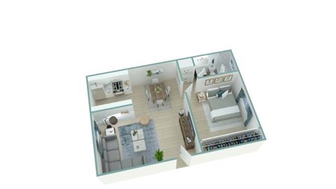 Floor plan for 1 bed, 1 bath, 700 sqft