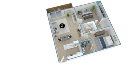 Floor plan for 2 beds, 2 baths, 1000 sqft