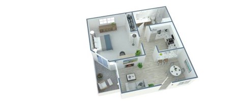 Floor plan for 1 bed, 1 bath, 740 sqft