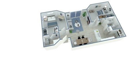 Floor plan for 2 beds, 2 baths, 990 sqft