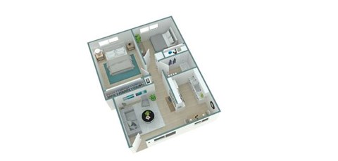 Floor plan for 2 beds, 1 bath, 849 sqft