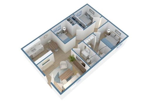 Floor plan for 3 beds, 2 baths, 850 sqft