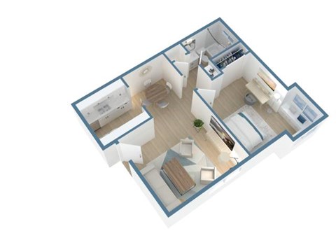 Floor plan for 1 bed, 1 bath, 650 sqft
