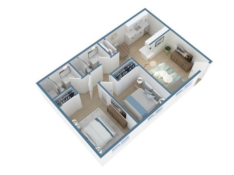 Floor plan for 2 beds, 2 baths, 763 sqft