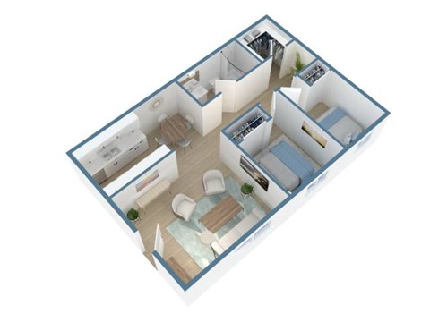 Floor plan for 2 beds, 1 bath, 716 sqft