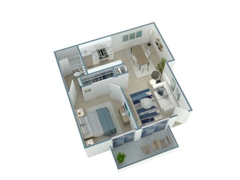 Floor plan for 1 bed, 1 bath, 700 sqft