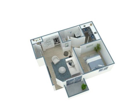 Floor plan for 1 bed, 1 bath, 600 sqft