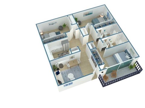 Floor plan for 3 beds, 2 baths, 950 sqft