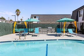 National City apartment for rent - A pool with a blue line in the middle and a green umbrella.