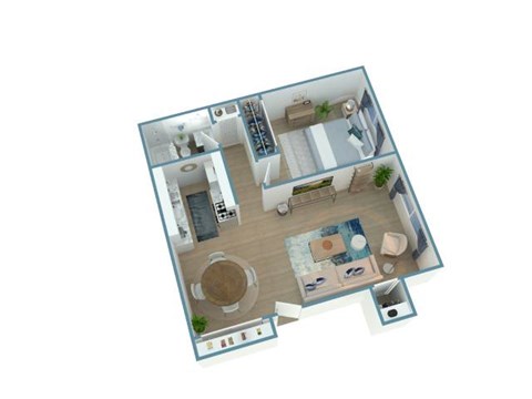 Floor plan for 1 bed, 1 bath, 635 sqft