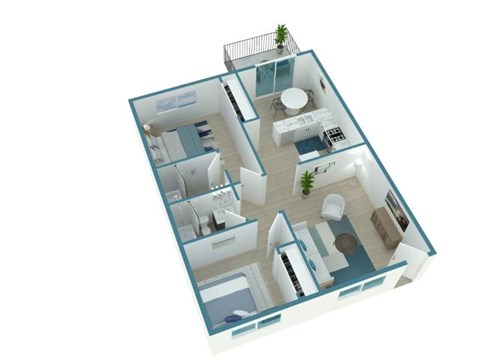 Floor plan for 2 beds, 2 baths, 760 sqft