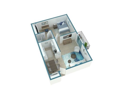 Floor plan for 1 bed, 1 bath, 650 sqft