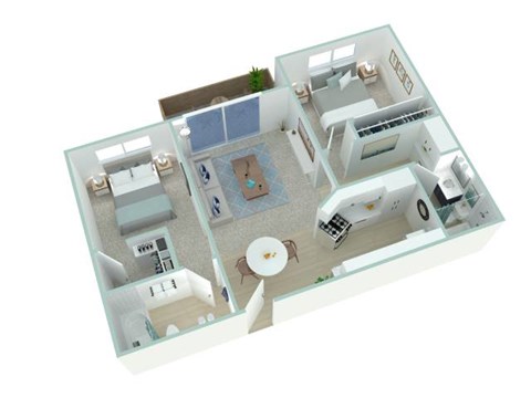 Floor plan for 2 beds, 2 baths, 1000 sqft