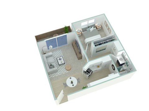Floor plan for 1 bed, 1 bath, 700 sqft