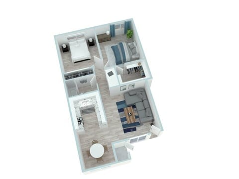 Floor plan for 2 beds, 1 bath, 950 sqft