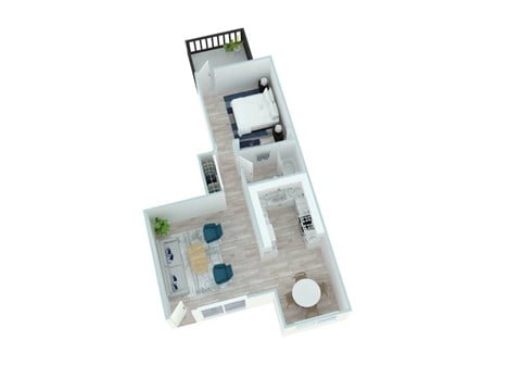 Floor plan for 1 bed, 1 bath, 750 sqft