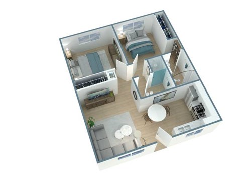 Floor plan for 2 beds, 2 baths, 800 sqft