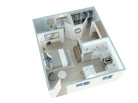 Floor plan for studio, 1 bath, 490 sqft