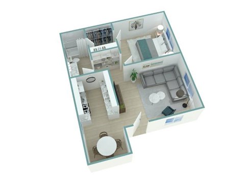 Floor plan for 1 bed, 1 bath, 650 sqft