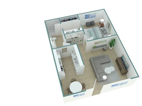 Floor plan for 1 bed, 1 bath, 600 sqft