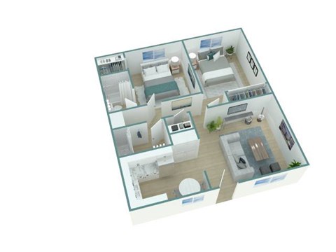 Floor plan for 2 beds, 2 baths, 850 sqft