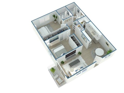 Floor plan for 2 beds, 2 baths, 935 sqft