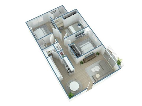Floor plan for 3 beds, 2 baths, 1040 sqft