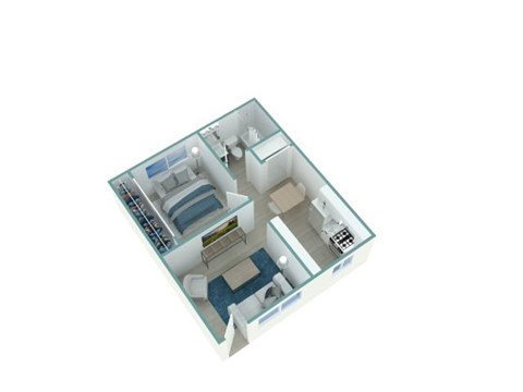 Floor plan for 1 bed, 1 bath, 650 sqft