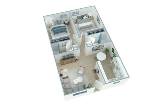 Floor plan for 2 beds, 2 baths, 930 sqft