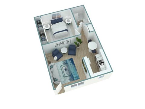 Floor plan for 1 bed, 1 bath, 625 sqft