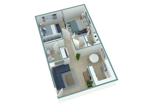 Floor plan for 2 beds, 1.5 baths, 800 sqft