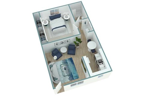 Floor plan for 1 bed, 1 bath, 650 sqft
