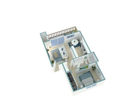 Floor plan for 1 bed, 1 bath, 590 sqft