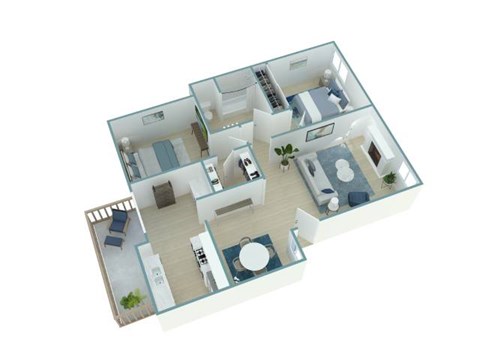 Floor plan for 2 beds, 1 bath, 998 sqft