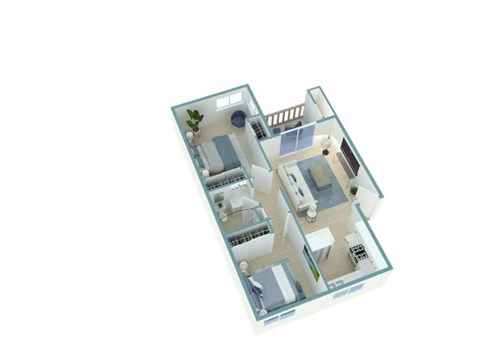 Floor plan for 2 beds, 1 bath, 726 sqft